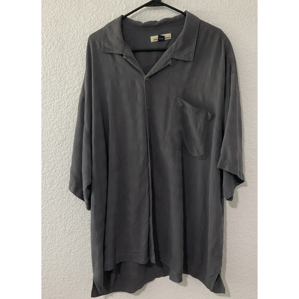 TOMMY BAHAMA Men Sz XXL Washable Silk Black Textured Collared Shirt Button Down